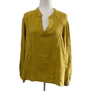 LUMIÈRE Looking Forward Mustard Cotton Gauze Long Sleeve Top | NWT | Size Large